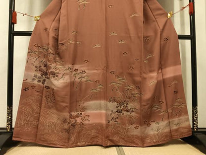 平和屋着物●訪問着　松竹梅草花文　暈し染め　金彩　正絹　逸品　AABM5109ph