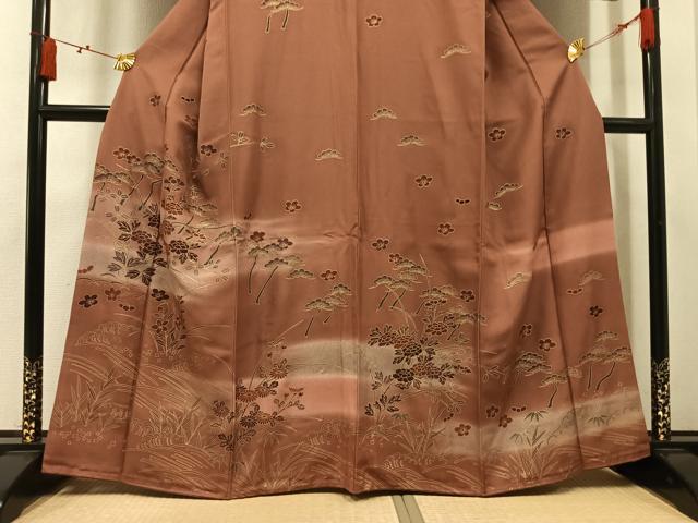 平和屋着物●訪問着　松竹梅草花文　暈し染め　金彩　正絹　逸品　AABM5109ph