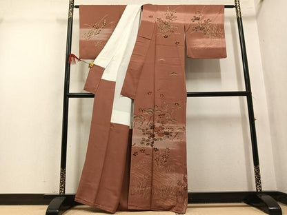 平和屋着物●訪問着　松竹梅草花文　暈し染め　金彩　正絹　逸品　AABM5109ph
