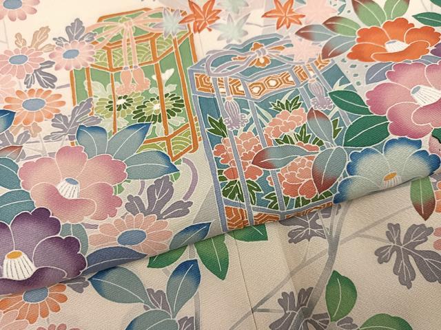 平和屋着物●訪問着　友禅　作家物　貝桶枝花文　正絹　逸品　AABM5119ph
