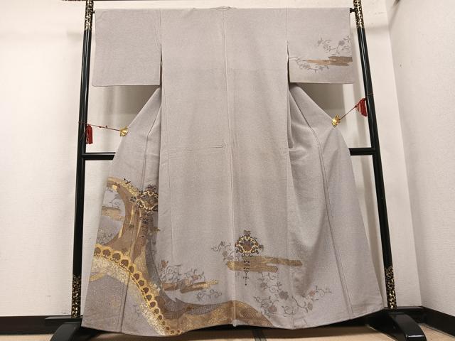 平和屋着物●中国三大刺繍　汕頭刺繍　スワトウ刺繍　訪問着　花唐草文　金彩　正絹　逸品　AABM5160ph