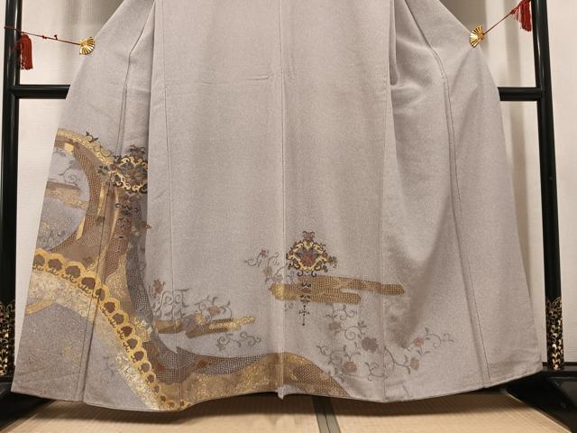 平和屋着物●中国三大刺繍　汕頭刺繍　スワトウ刺繍　訪問着　花唐草文　金彩　正絹　逸品　AABM5160ph