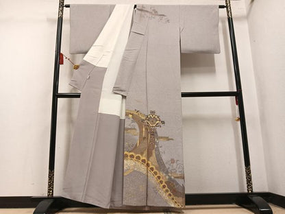 平和屋着物●中国三大刺繍　汕頭刺繍　スワトウ刺繍　訪問着　花唐草文　金彩　正絹　逸品　AABM5160ph