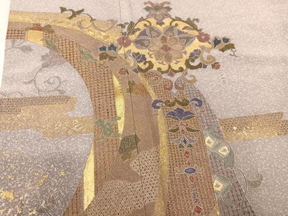 平和屋着物●中国三大刺繍　汕頭刺繍　スワトウ刺繍　訪問着　花唐草文　金彩　正絹　逸品　AABM5160ph