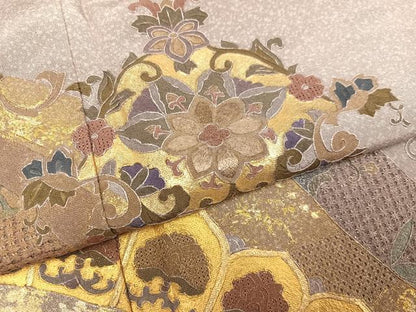 平和屋着物●中国三大刺繍　汕頭刺繍　スワトウ刺繍　訪問着　花唐草文　金彩　正絹　逸品　AABM5160ph