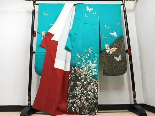 平和屋着物●豪華振袖　花蝶文　暈し染め　金彩　正絹　逸品　AABM5163ph