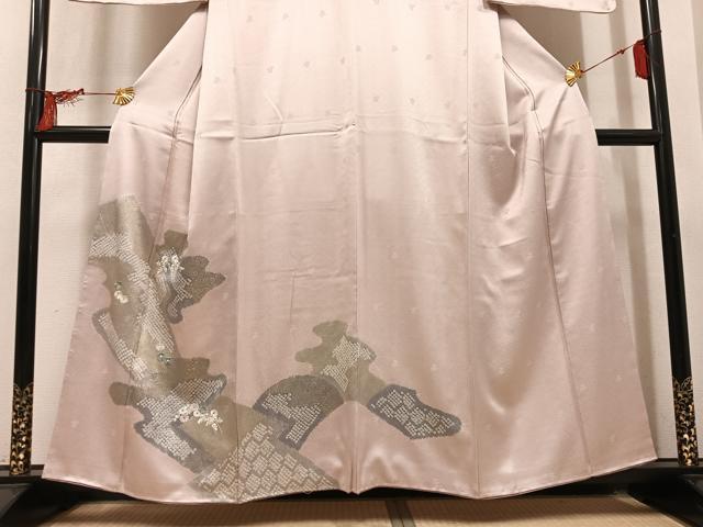 平和屋着物●訪問着　絞り　刺繍　草花文　金彩　正絹　逸品　未使用　AABM5164ph