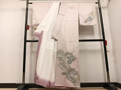 平和屋着物●訪問着　絞り　刺繍　草花文　金彩　正絹　逸品　未使用　AABM5164ph