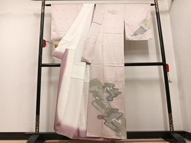 平和屋着物●訪問着　絞り　刺繍　草花文　金彩　正絹　逸品　未使用　AABM5164ph