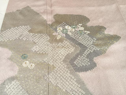 平和屋着物●訪問着　絞り　刺繍　草花文　金彩　正絹　逸品　未使用　AABM5164ph