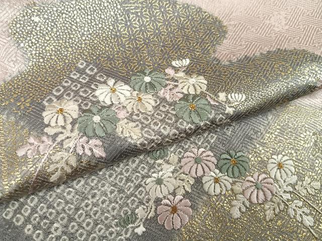 平和屋着物●訪問着　絞り　刺繍　草花文　金彩　正絹　逸品　未使用　AABM5164ph
