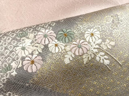 平和屋着物●訪問着　絞り　刺繍　草花文　金彩　正絹　逸品　未使用　AABM5164ph