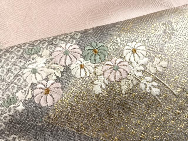 平和屋着物●訪問着　絞り　刺繍　草花文　金彩　正絹　逸品　未使用　AABM5164ph