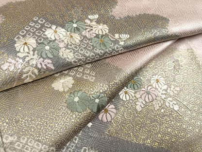 平和屋着物●訪問着　絞り　刺繍　草花文　金彩　正絹　逸品　未使用　AABM5164ph