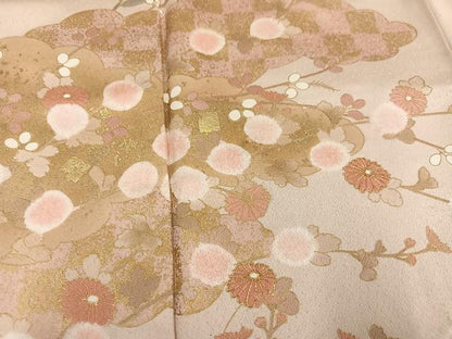 平和屋着物●訪問着　絞り　駒刺繍　雲重ね枝花文　金彩　正絹　逸品　AABM5165ph