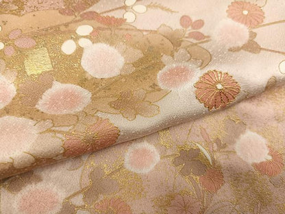 平和屋着物●訪問着　絞り　駒刺繍　雲重ね枝花文　金彩　正絹　逸品　AABM5165ph
