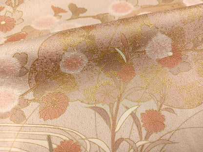 平和屋着物●訪問着　絞り　駒刺繍　雲重ね枝花文　金彩　正絹　逸品　AABM5165ph