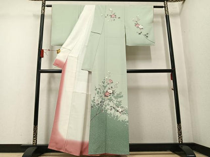 平和屋着物●訪問着　友禅　作家物　枝花文　暈し染め　正絹　逸品　AABM5169ph