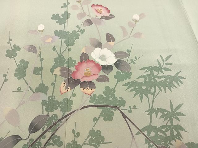 平和屋着物●訪問着　友禅　作家物　枝花文　暈し染め　正絹　逸品　AABM5169ph