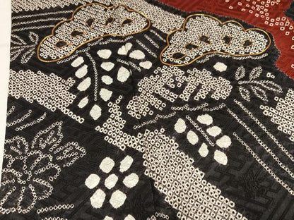 平和屋着物●豪華振袖　絞り　駒刺繍　草花文　ロング丈　正絹　逸品　AABM5171ph