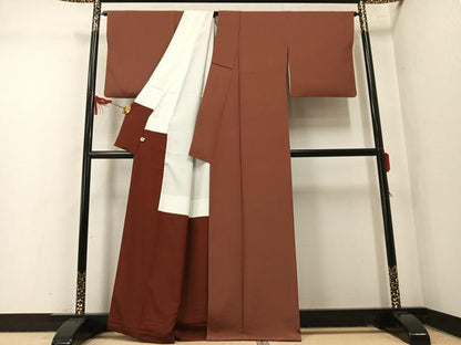 平和屋着物●江戸小紋　万筋　錆色×胡桃色　正絹　逸品　AABM5175ph