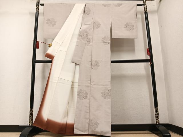 平和屋着物●結城紬　100亀甲　飛び亀甲　舞花文　正絹　逸品　AABM5176ph