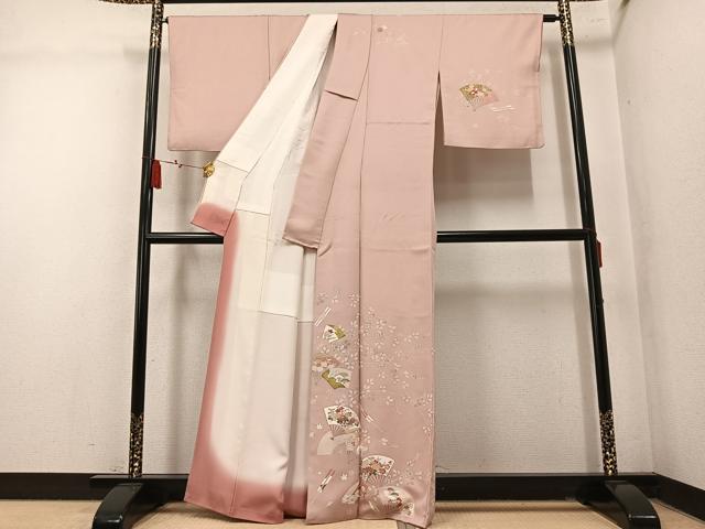 平和屋着物●訪問着　扇面花文　金彩　正絹　逸品　AABM5179ph