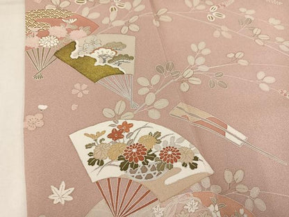平和屋着物●訪問着　扇面花文　金彩　正絹　逸品　AABM5179ph
