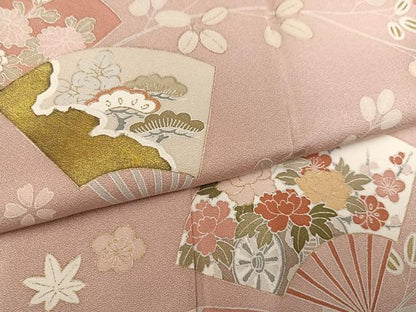 平和屋着物●訪問着　扇面花文　金彩　正絹　逸品　AABM5179ph