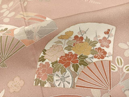 平和屋着物●訪問着　扇面花文　金彩　正絹　逸品　AABM5179ph
