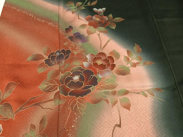 平和屋着物●訪問着　枝花文　暈し染め　黒地　正絹　逸品　AABM5180ph