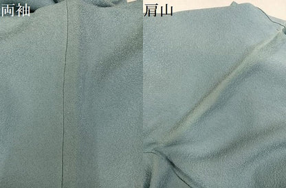 平和屋着物●上質な色無地　寿光織　花地紋　千草色　反端付き　正絹　逸品　AABM5181ph