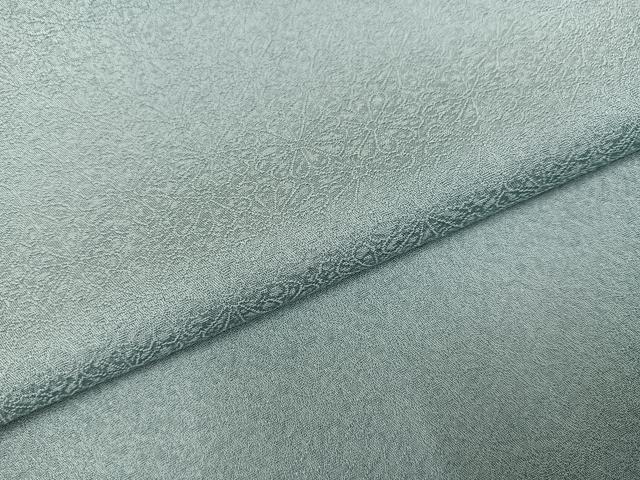 平和屋着物●上質な色無地　寿光織　花地紋　千草色　反端付き　正絹　逸品　AABM5181ph