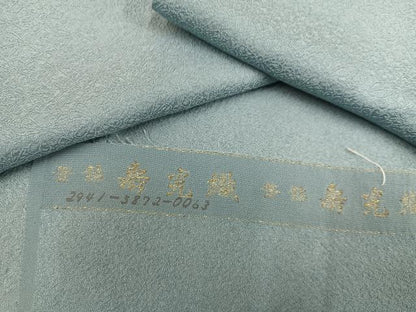 平和屋着物●上質な色無地　寿光織　花地紋　千草色　反端付き　正絹　逸品　AABM5181ph