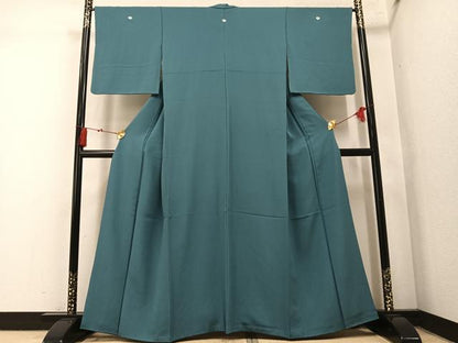 平和屋着物●上質な色無地　錆浅葱色　正絹　逸品　AABM5183ph