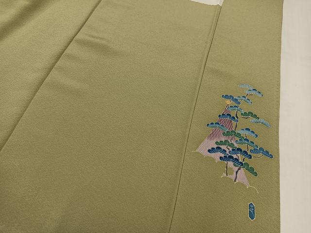 平和屋着物●本加賀友禅作家　押田正義監修　色無地　利休茶色　正絹　逸品　AABM5185ph