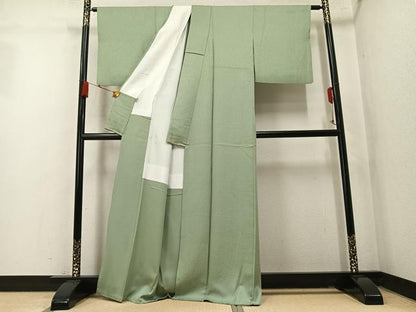平和屋着物●上質な色無地　花地紋　若芽色　正絹　逸品　AABM5186ph