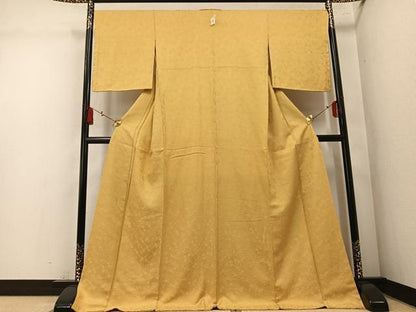 平和屋着物●上質な色無地　草花地紋　玉蜀黍色　ロング丈　正絹　逸品　未使用　AABM5187ph