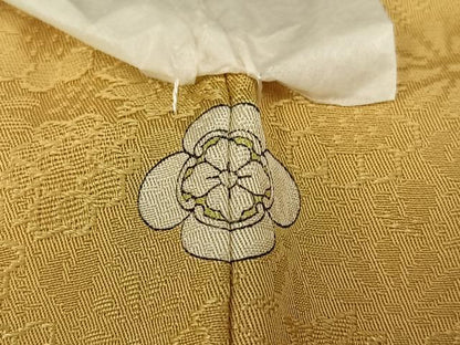 平和屋着物●上質な色無地　草花地紋　玉蜀黍色　ロング丈　正絹　逸品　未使用　AABM5187ph