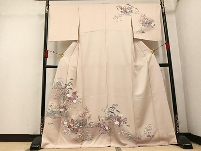 平和屋着物●訪問着　友禅　風景草花文　暈し染め　正絹　逸品　AABM5191ph