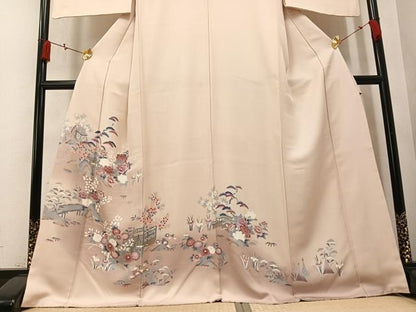 平和屋着物●訪問着　友禅　風景草花文　暈し染め　正絹　逸品　AABM5191ph