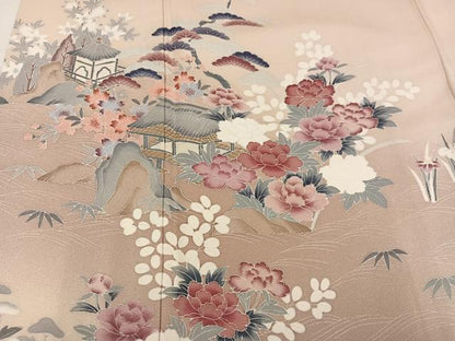 平和屋着物●訪問着　友禅　風景草花文　暈し染め　正絹　逸品　AABM5191ph