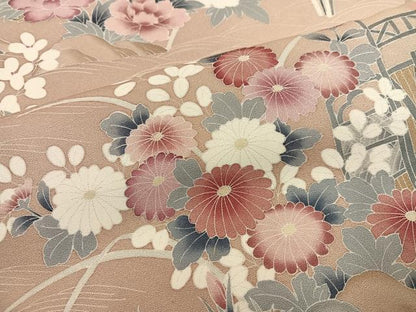 平和屋着物●訪問着　友禅　風景草花文　暈し染め　正絹　逸品　AABM5191ph