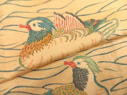 平和屋着物●訪問着　手描き　鴛鴦　正絹　逸品　AABM5192ph