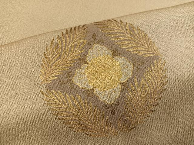 平和屋着物●訪問着　黄金繭　駒刺繍　草花文　金彩　正絹　逸品　AABM5193ph