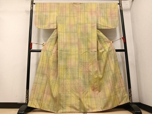 平和屋着物●上質な紬　格子　正絹　逸品　AABM5195ph