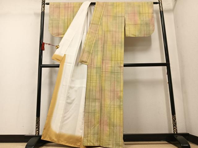 平和屋着物●上質な紬　格子　正絹　逸品　AABM5195ph