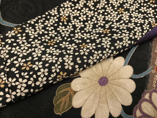 平和屋着物●訪問着草花文　黒地　噓つき襦袢　正絹　逸品　AABM5196ph