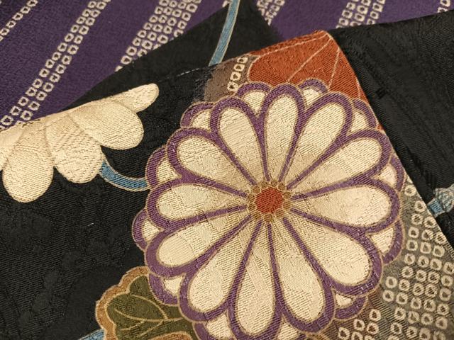 平和屋着物●訪問着草花文　黒地　噓つき襦袢　正絹　逸品　AABM5196ph