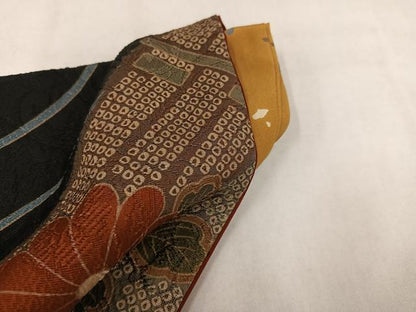 平和屋着物●訪問着草花文　黒地　噓つき襦袢　正絹　逸品　AABM5196ph